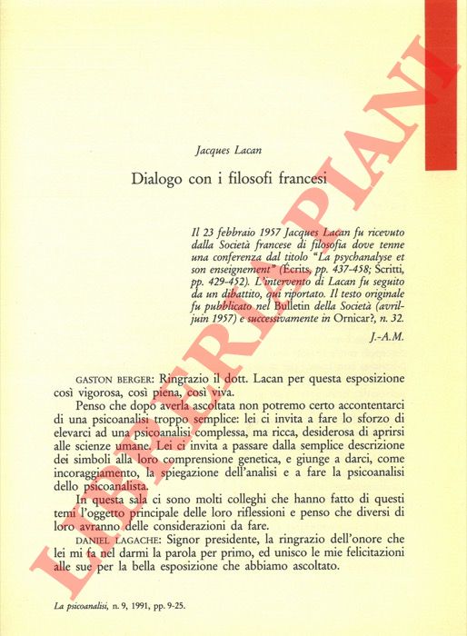 LACAN Jacques - - Dialogo con i filosofi francesi.