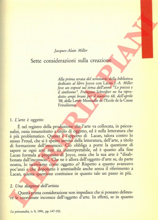 MILLER Jacques-Alain - - Sette considerazioni sulla creazione.