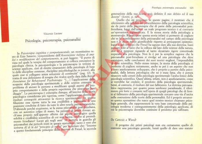 LUCIANI Vincenzo - - Psicologia, psicoterapia, psicoanalisi.