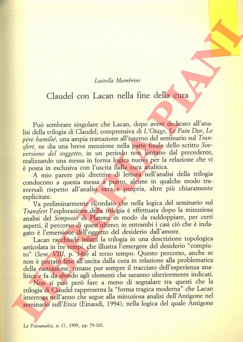 MAMBRINI Luisella - - Claudel con Lacan nella fine della cura.
