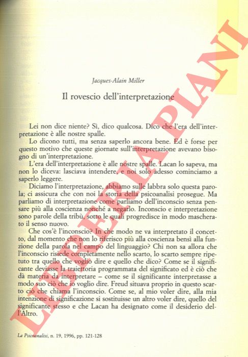 MILLER Jacques-Alain - - Il rovescio dell'interpretazione.