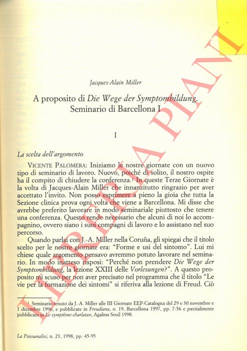 MILLER Jacques-Alain - - A proposito di Die Wege der Symptombildung. Seminario di Barcellona I.