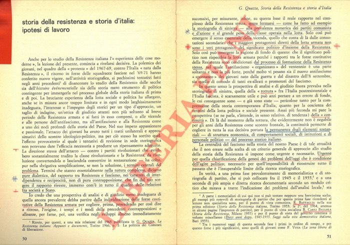 QUAZZA G. - - Storia della Resistenza e storia d'Italia: ipotesi di lavoro.