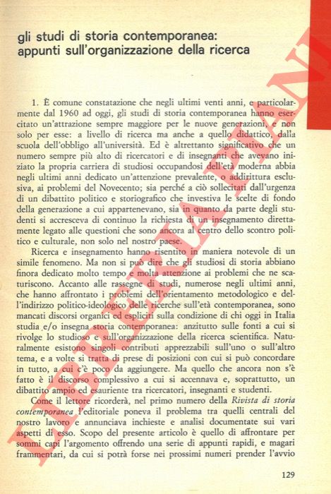 TRANFAGLIA Nicola - - Gli studi di storia contemporanea: appunti sull'organizzazione della ricerca.