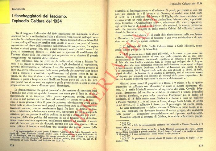 CARTIGLIA Carlo - - I fiancheggiatori del fascismo: l'episodio Caldara del 1934.