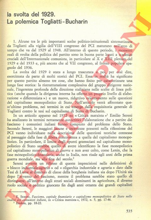 SBARBERI Franco - - La svolta del 1929. La polemica Togliatti-Bucharin.