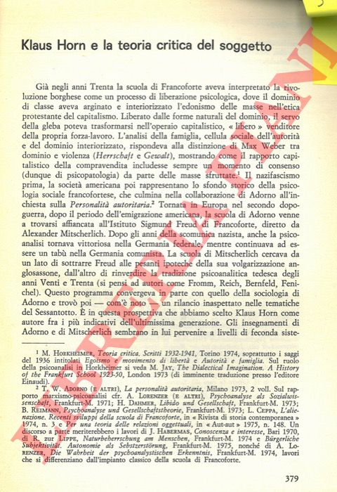 CEPPA Leonardo - - Klaus Horn e la teoria critica del soggetto.