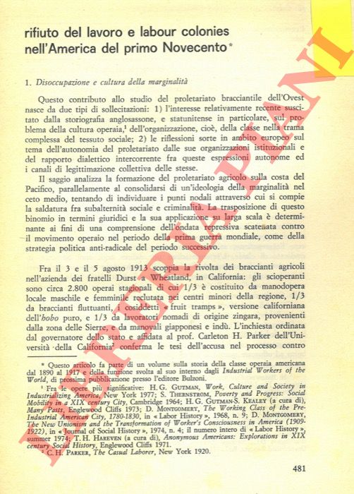 CALVI Giulia - - Rifiuto del lavoro e labour colonies nell'America del primo Novecento.
