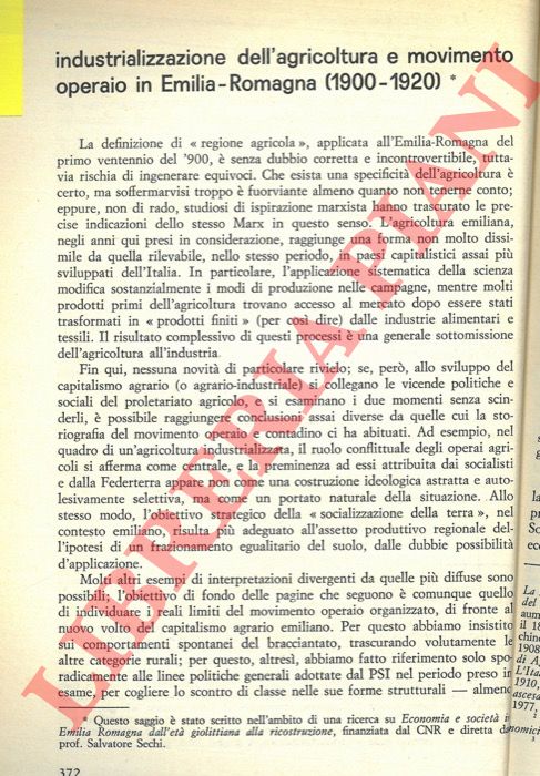 EVANGELISTI Valerio - - Industrializzazione dell'agricoltura e movimento operaio in Emilia-Romagna (1900-1920).