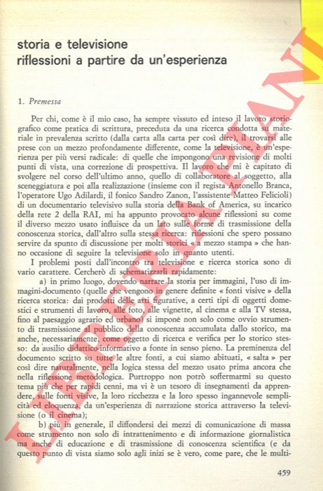 ORTOLEVA Peppino - - Storia e televisione. Riflessioni a partire da un'esperienza.