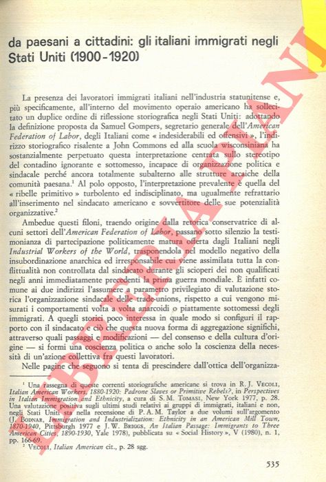 CALVI Giulia - - Da paesani a cittadini: gli italiani immigrati negli Stati Uniti (1900-1920).