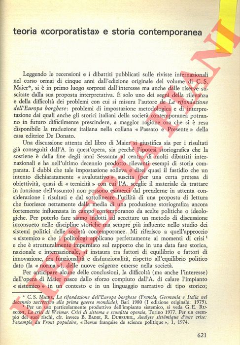 SALVATI Mariuccia - - Teoria 'corporatista' e storia contemporanea.
