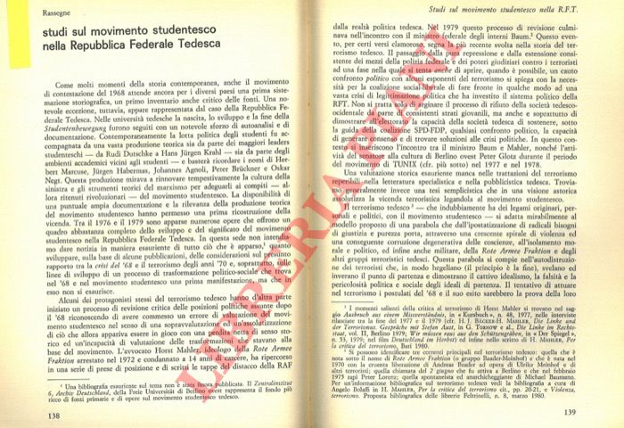 DALBOSCO Marco - - Studi sul movimento studentesco nella Repubblica Federale Tedesca.