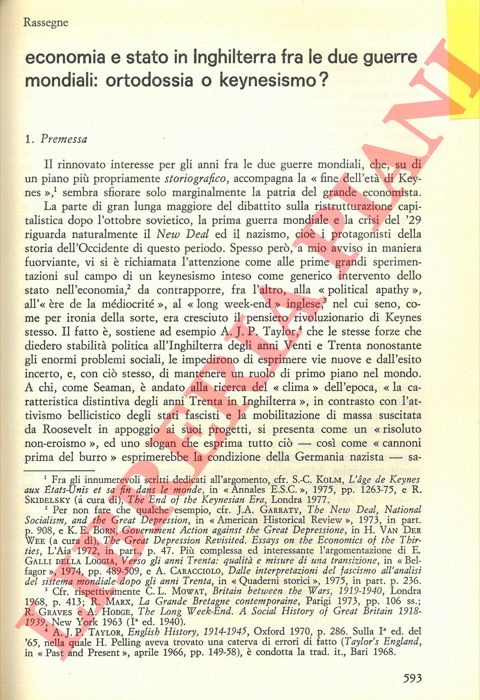 SALVEMINI Biagio - - Economia e Stato in Inghilterra fra le due guerre mondiali: ortodossia o keynesismo?.