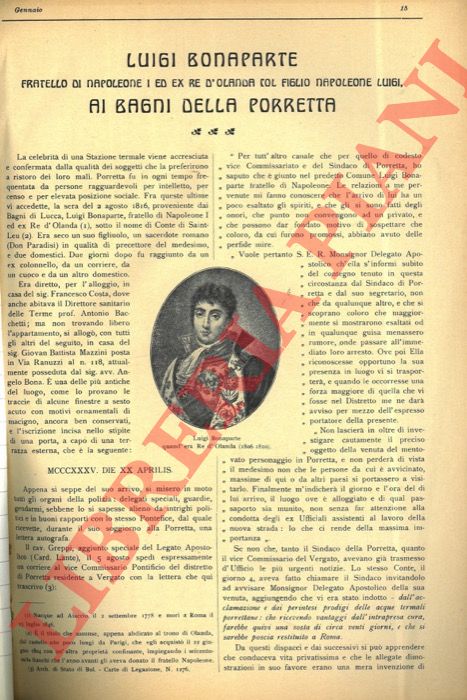RAVAGLIA Giuseppe - - Luigi Bonaparte fratello di Napoleone I ed ex Re d'Olanda col figlio Napoleone Luigi ai Bagni della Porretta.