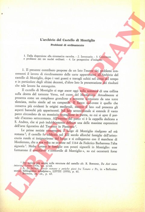 CANCIAN Patrizia - - L'archivio del castello di Montiglio.
