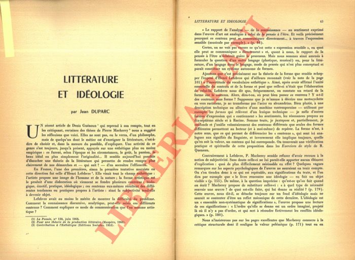 DUPARC jean - - Littrature et idologie.