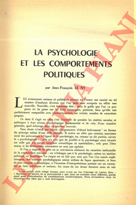 LE NY Jean-Franois - - La psychologie et les comportements politiques.