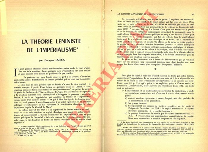 LABICA Georges - - La thorie lniniste de l'imprialisme (Colloque sur l'imprialsime. Alger, mars 1969).