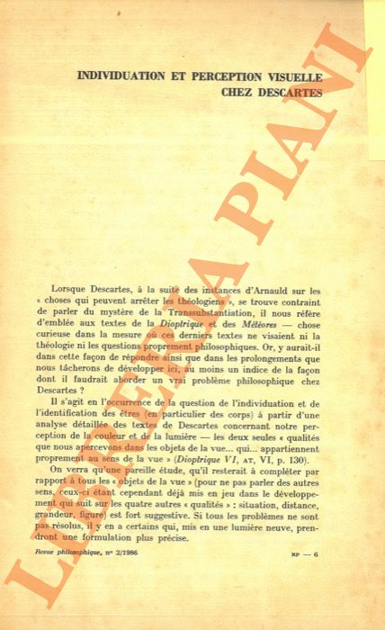 PHILLIPS Marilne - - Individuation et perception visuelle chez Descartes.