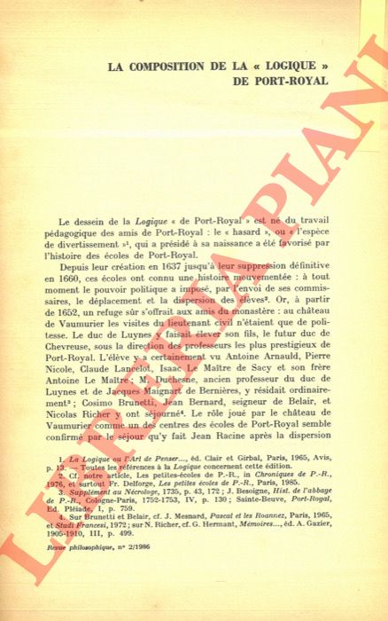 McKENNA Antony - - La composition de la Logique de Port-Royal.