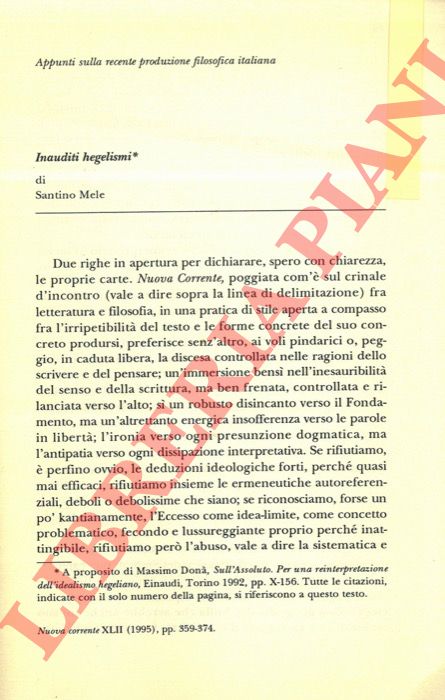 MELE Santino - - Inauditi hegelismi.