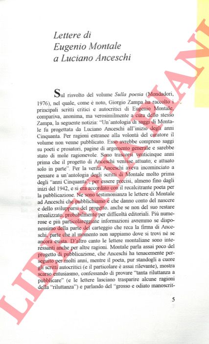 (CURI Francesco) - - Lettere di Eugenio Montale a Luciano Anceschi.