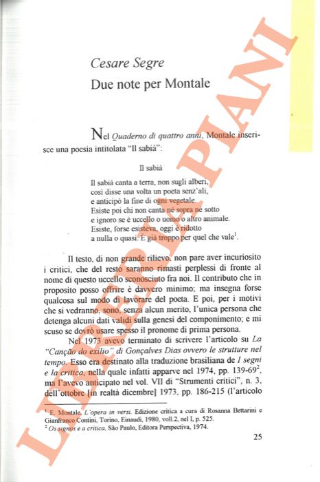 SEGRE Cesare - - Due note per Montale.