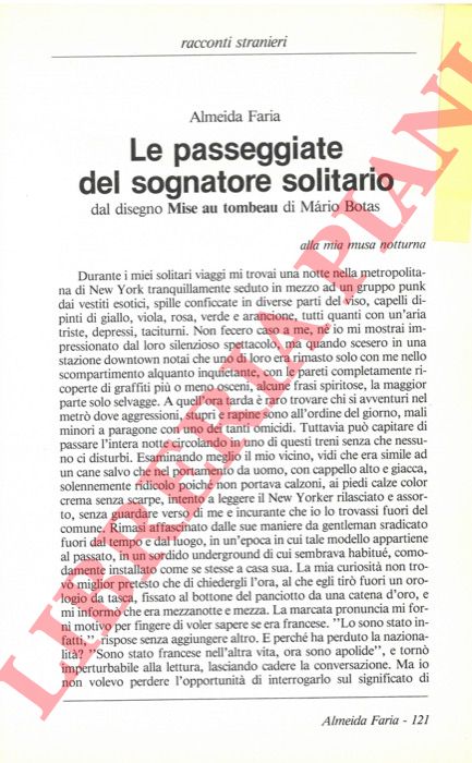FARIA Almeida - - Le passeggiate del sognatore solitario. Dal disegno 'Mise au tombeau' di Mario Botas.