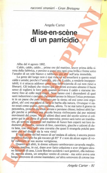 CARTER Angela - - Mise-en-scne di un parricidio.