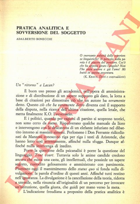 BONECCHI Adalberto - - Pratica analitica e sovversione del soggetto.