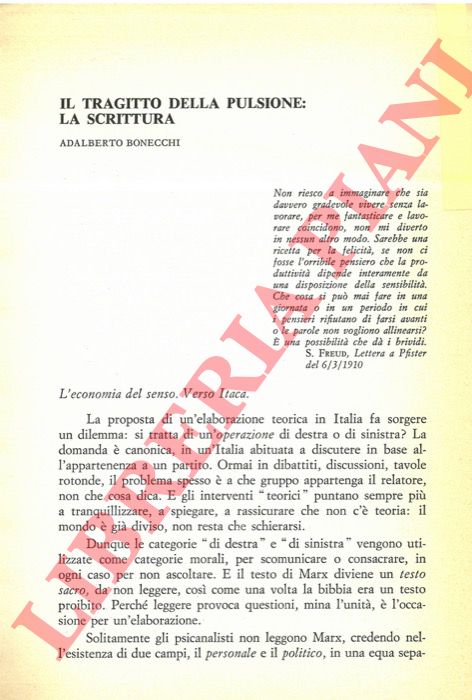 BONECCHI Adalberto - - Il tragitto della pulsione: la scrittura.