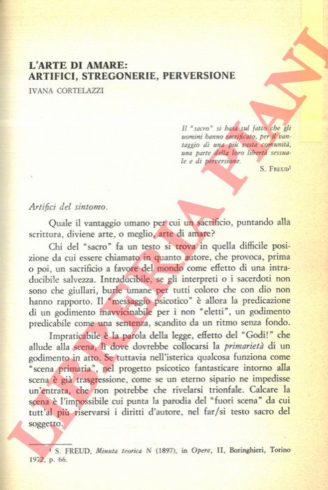 CORTELAZZI Ivana - - L'arte di amare: artifici, stregonerie, perversione.