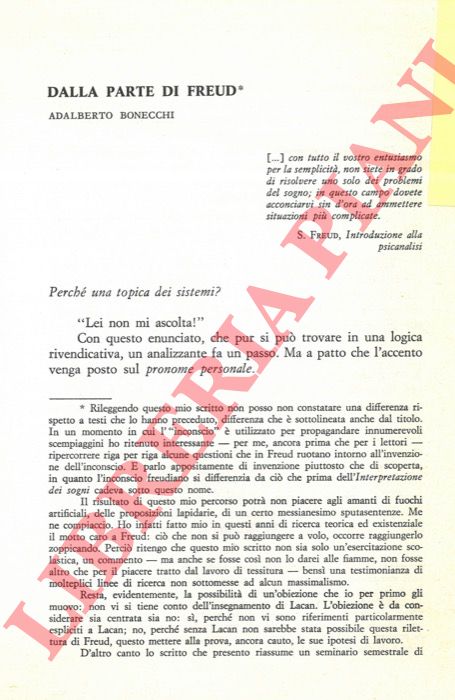 BONECCHI Adalberto - - Dalla parte di Freud.