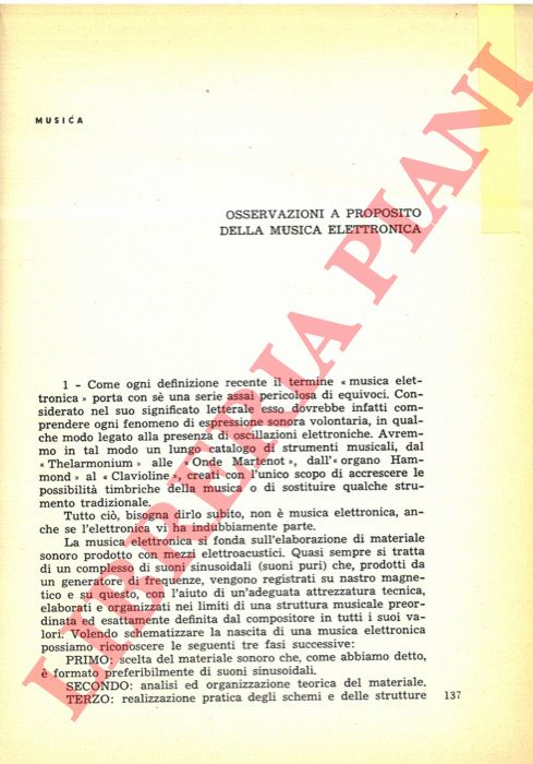 LEYDI Roberto - - Osservazioni a proposito della musica elettronica.