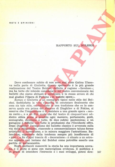 ARBASINO Alberto - - Rapporto sul Bolshoi.