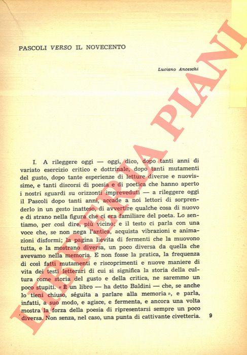 ANCESCHI Luciano - - Pascoli verso il Novecento.