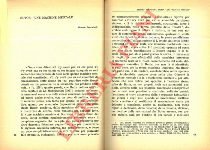 SANGUINETI Edoardo - BUTOR Michel - - Edoardo Sanguineti. Butor, 'une machine mentale'. Michel Butor. L'arrivo.