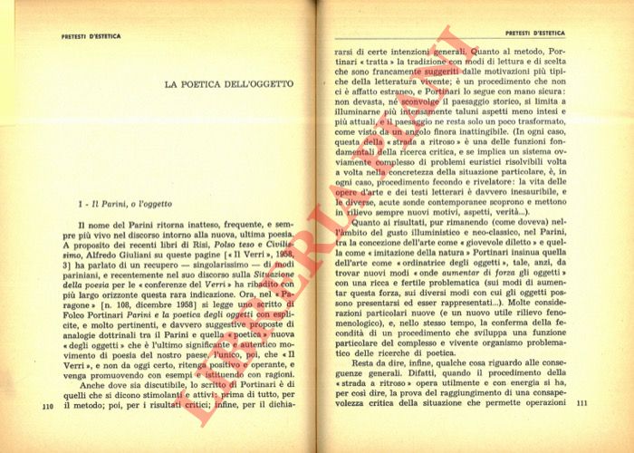 ANCESCHI Luciano - - La poetica dell'oggetto. Il Parini, o l'oggetto.