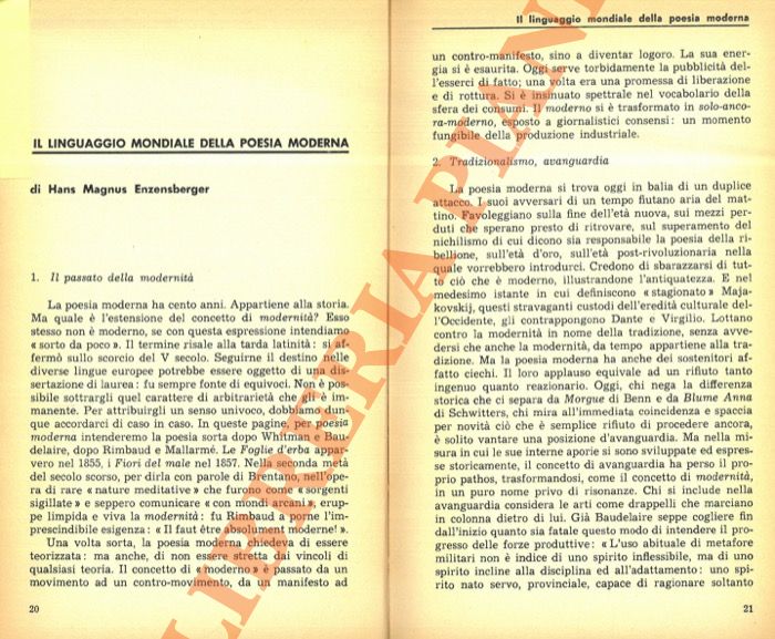 ENZENSBERGER Hans Magnus - - Il linguaggio mondiale della poesia moderna.