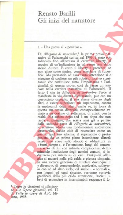 BARILLI Renato - - Palazzeschi. Gli inizi del narratore.