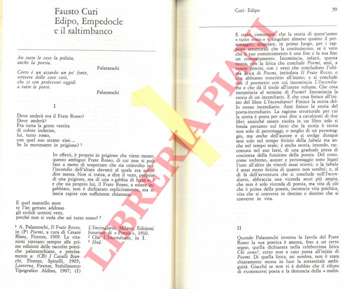 CURI Fausto - - Palazzeschi. Edipo, Empedocle e il saltimbanco.