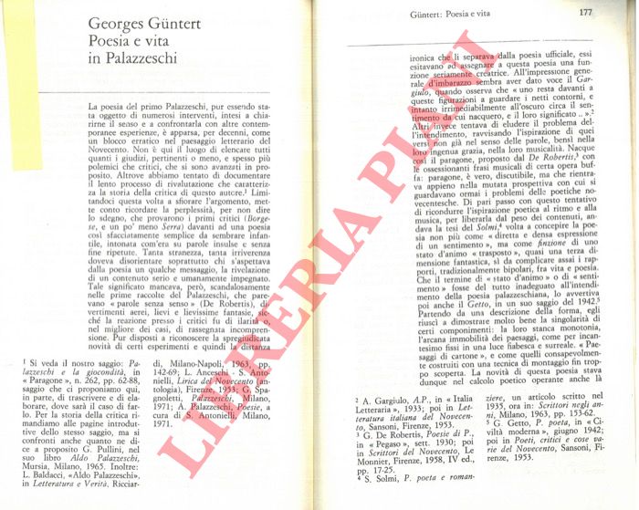 GUNTERT Georges - - Poesia e vita in Palazzeschi.