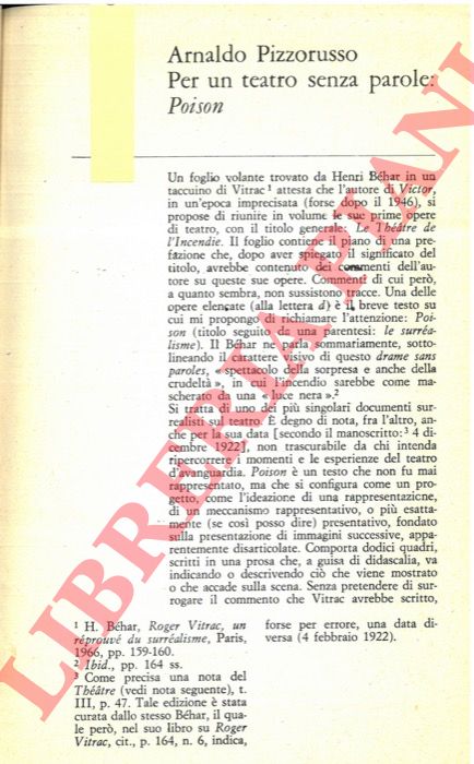 PIZZORUSSO Arnaldo - - Per un teatro senza parole: Poison.