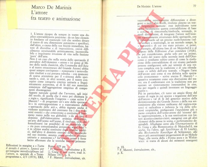 DE MARINIS Marco - - L'attore fra teatro e animazione.