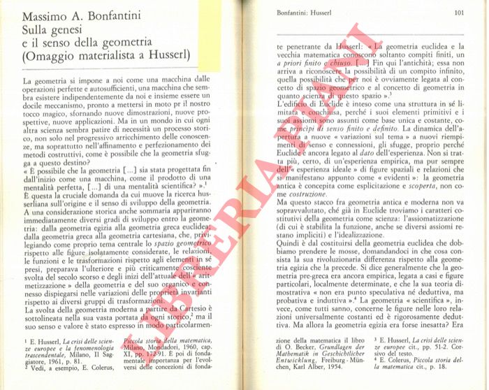 BONFANTINI Massimo A. - - Sulla genesi e il senso della geometria (Omaggio materialista a Husserl).