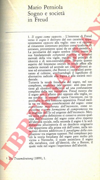PERNIOLA Mario - - Sogno e societ in Freud.