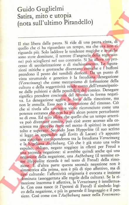 GUGLIELMI Guido - - Satira, mito e utopia (nota sull'ultimo Pirandello).