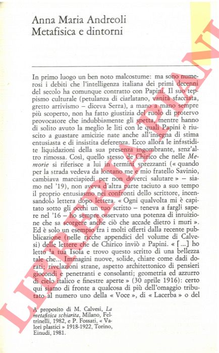 ANDREOLI Anna Maria - - Metafisica e dintorni.