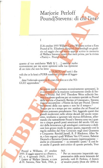 PERLOFF Marjorie - - Pound/Stevens: di chi l'era?.